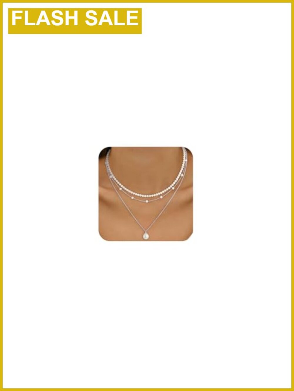 Pearl Necklace Set Silver Plated Choker Layered 3pc Gift for Women